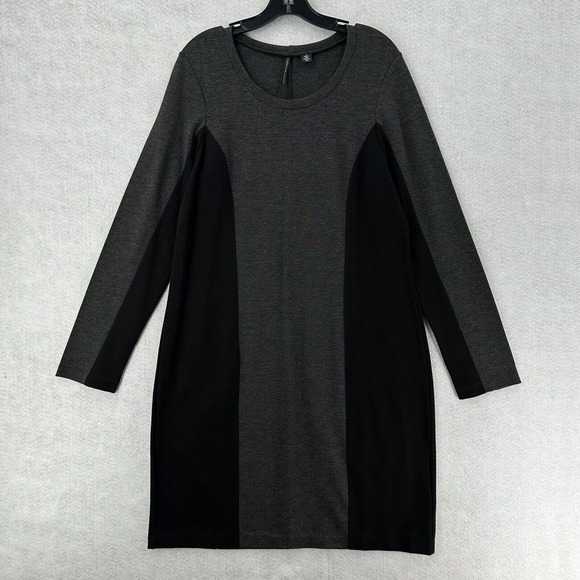 ISDA & CO Midi Sheath Dress Womens 1X Gray Black Color Block‎ Knit Long Sleeve - Picture 1 of 14